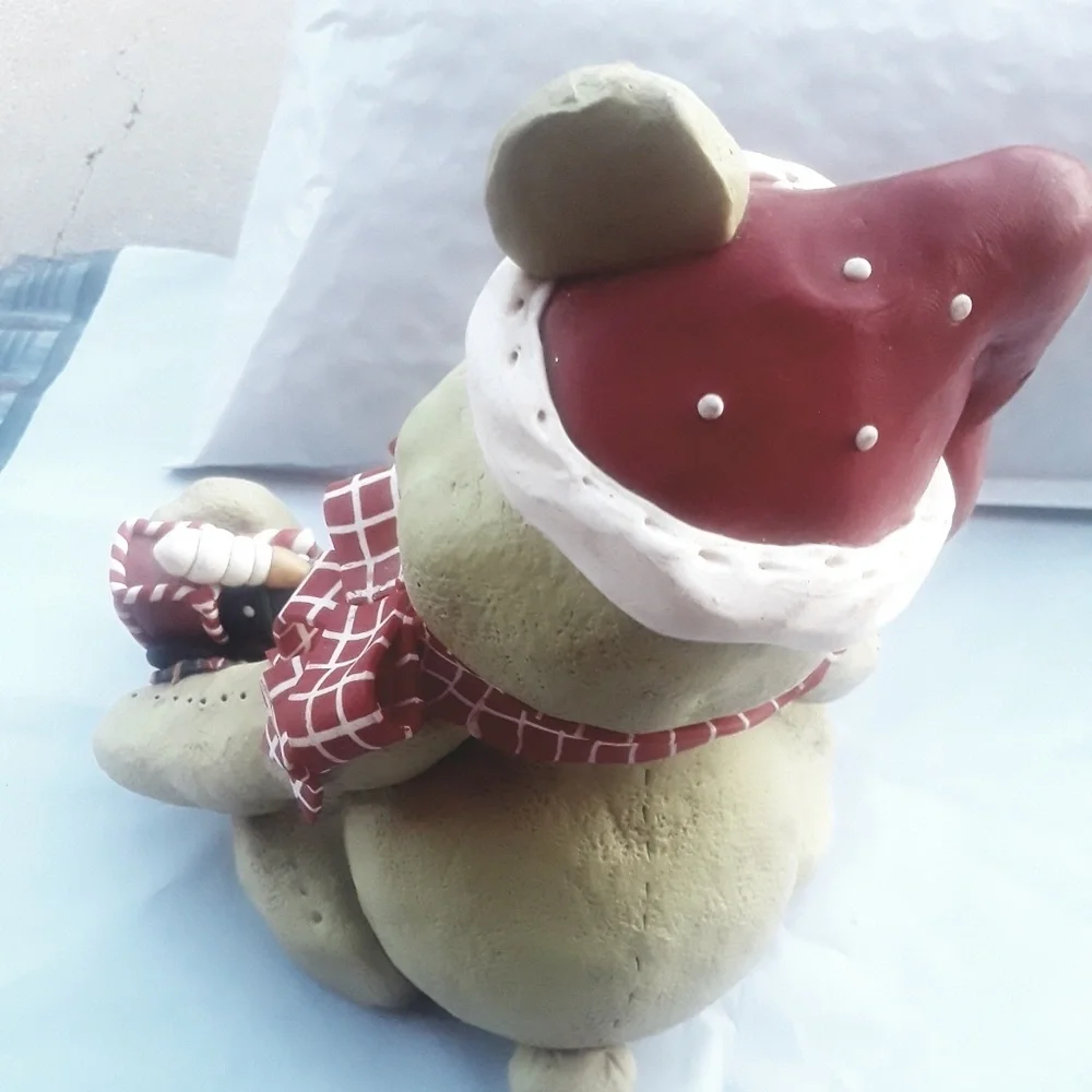 Vtg Teddy Bear Santa Claus candy cane Christmas